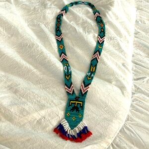 Antique Native American Glass Seed Bead Thunderbird Necklace